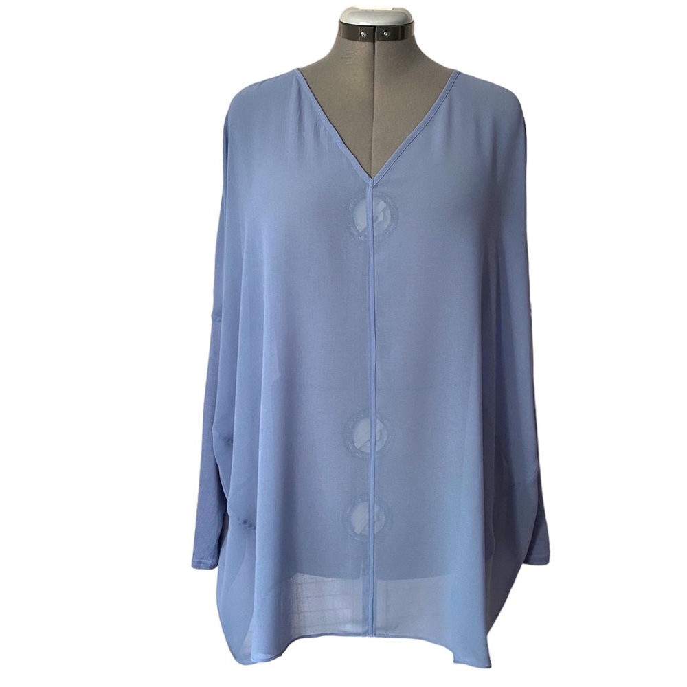 Wynne Layers sheer chiffon overlay top knit sleeves XL